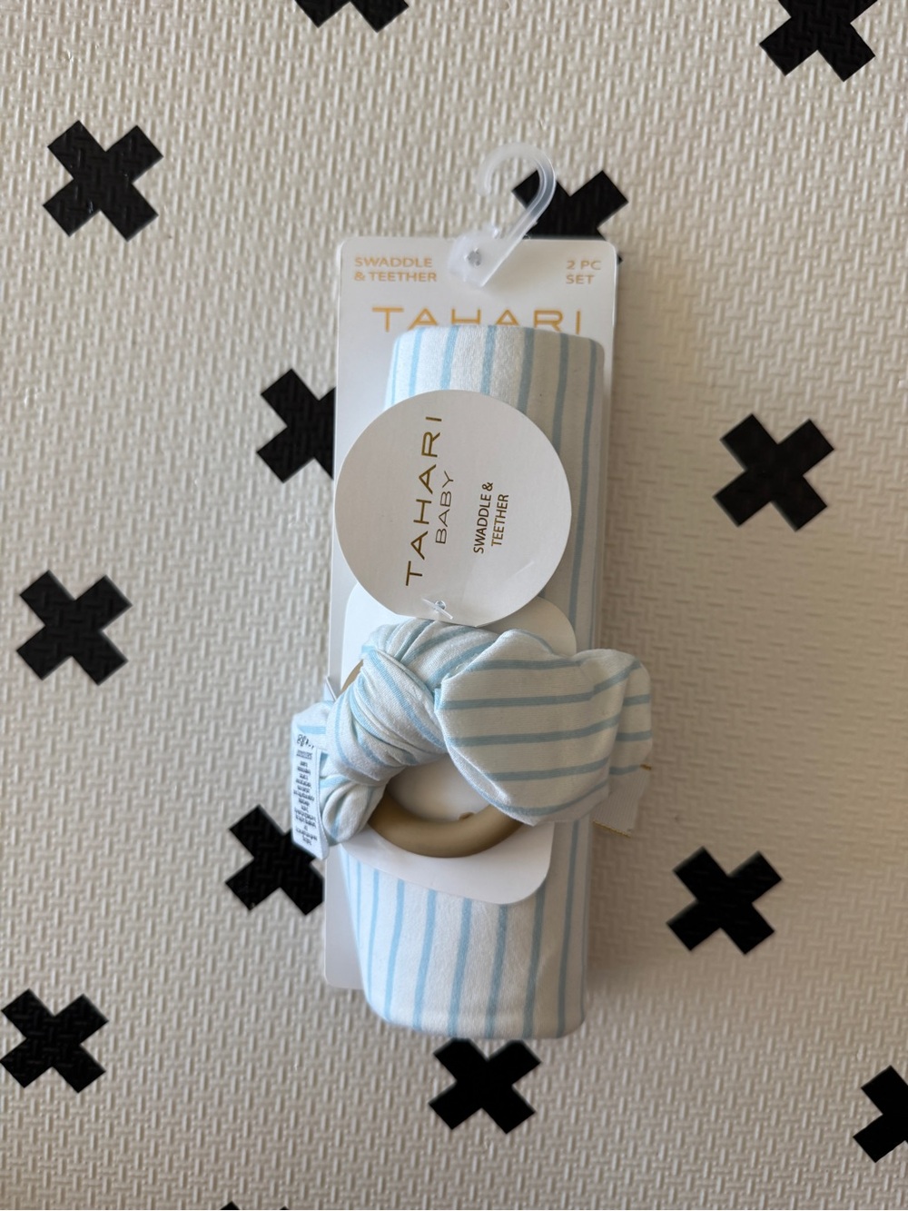 NWT Tahari Baby 2-Piece Swaddle & Teether Set - Blue/White Stripe NWT